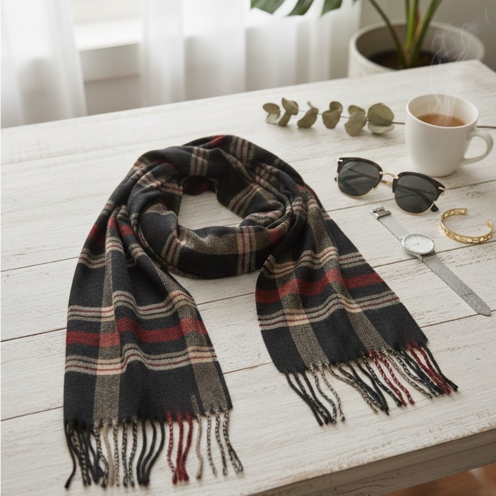 Primark Black and Red Plaid Scarf